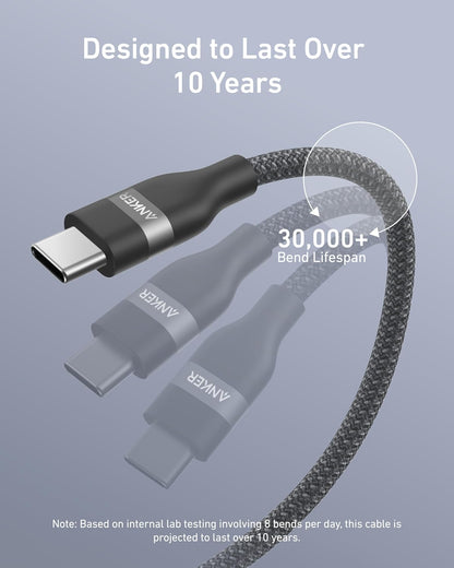 Anker USB-C to USB-C Cable (3 ft / 6 ft, 240W, Upcycled-Braided)