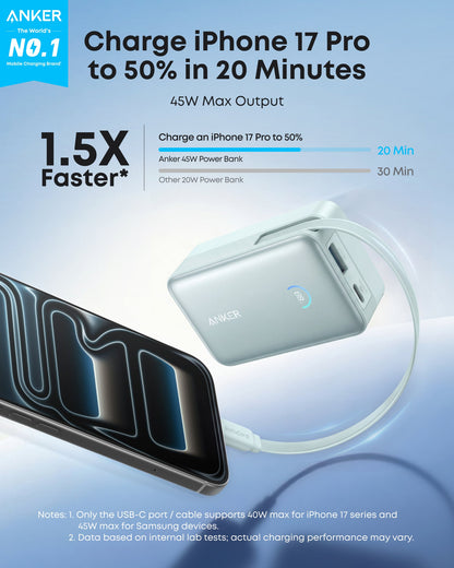 Anker Nano Power Bank (10K, 45W, Built-In Retractable USB-C Cable)