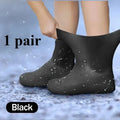 1 pair of black latex waterproof shoe covers, anti slip and wear-resistant, suitable for mountaineering and hiking