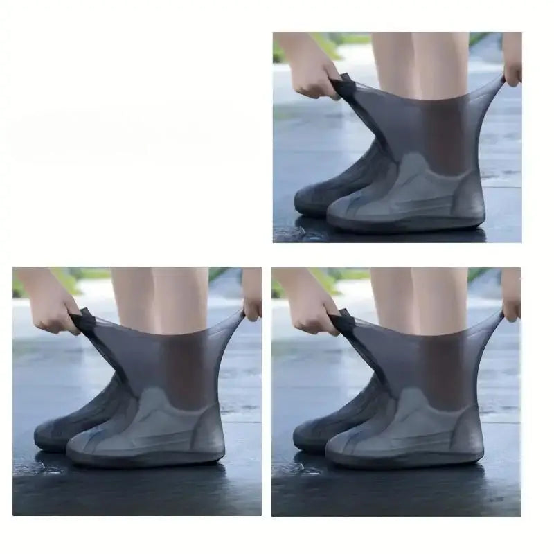 1 pair of black latex waterproof shoe covers, anti slip and wear-resistant, suitable for mountaineering and hiking