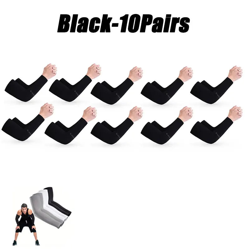 10 Pairs Summer Cycling Ice Silk Arm Sleeves - UV Protection Cooling Arm Covers for Running & Outdoor Sports - Fingerless Unisex