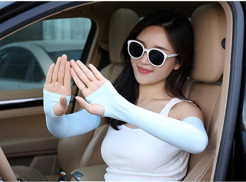 1 Pair Cycling Arm Sleeves Sun UV Protection Long Fingerless Gloves Running Fishing Ridding Golf Game Outdoor Sport Hand Warmers