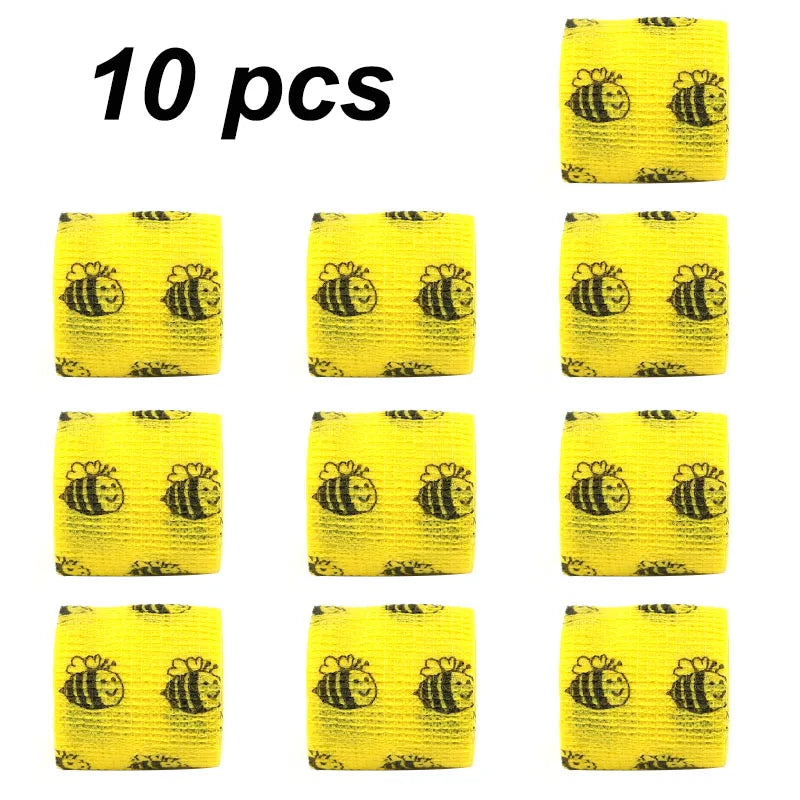 1/6/10 pcs Yellow Bee Printed Self Elastic Bandage 5cm Adhesive Athletic Tape Wraps for DIY Tattooing Wrist Joint Pet