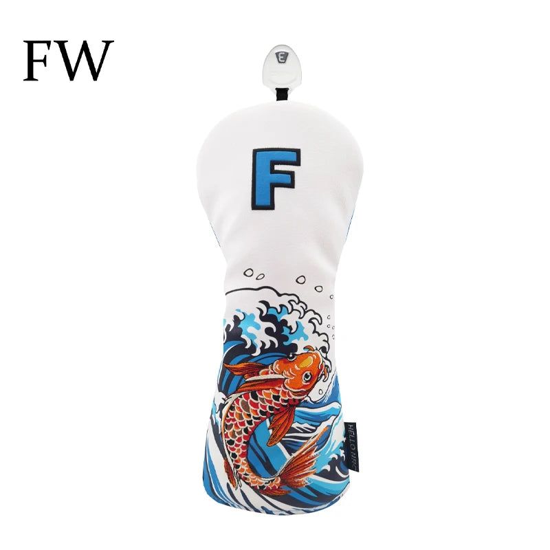 Golf Wood Cover Koi Pattern Driver Fairway Hybrid Waterproof Protector Head Cover PU Leather Soft Durable Golf Club Covers