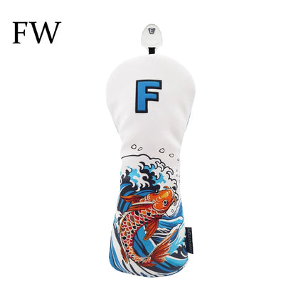 Golf Wood Cover Koi Pattern Driver Fairway Hybrid Waterproof Protector Head Cover PU Leather Soft Durable Golf Club Covers