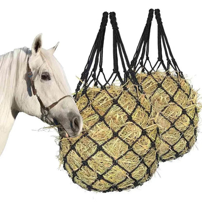 2 Pcs/Set Polyester Slow Feed Hay Net Hanging Large Capacity Horse Hay Bag 40inch Hay Feeder Bag Equestrian Accessory