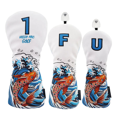Golf Wood Cover Koi Pattern Driver Fairway Hybrid Waterproof Protector Head Cover PU Leather Soft Durable Golf Club Covers