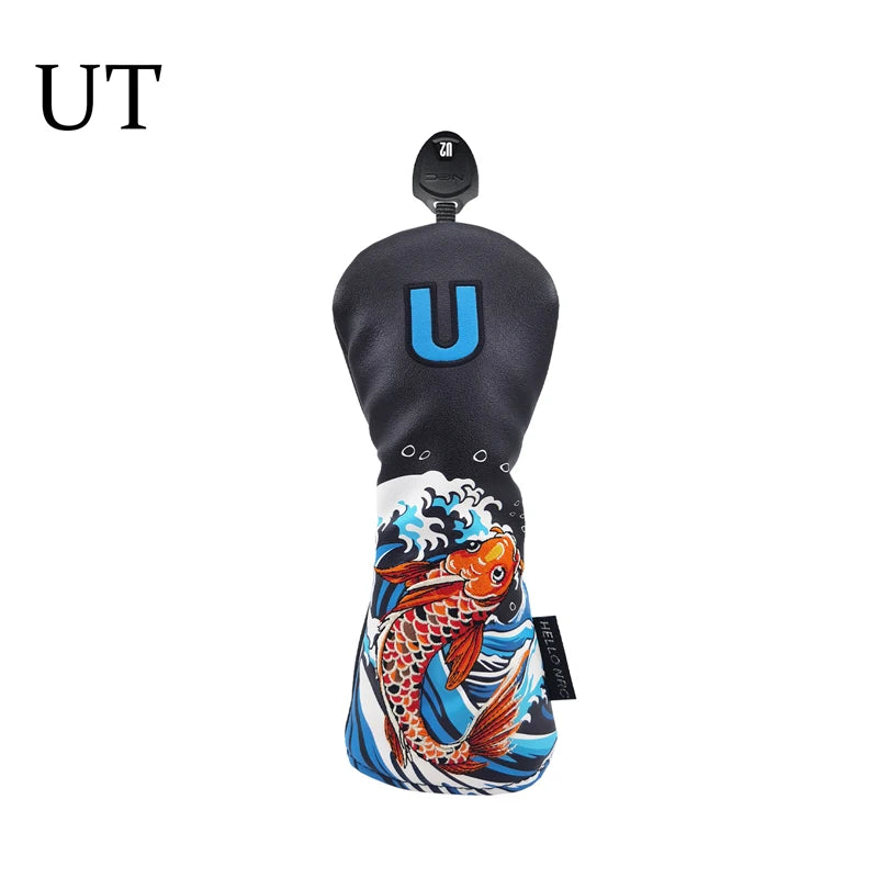 Golf Wood Cover Koi Pattern Driver Fairway Hybrid Waterproof Protector Head Cover PU Leather Soft Durable Golf Club Covers