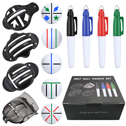 8Pack Golf Ball Marker Kit Professional Alignment Identification Tool,4 Golf Ball Marking Stencils and 4 Colors Golf Ball Marker