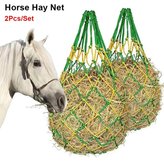 2 Pcs/Set Polyester Slow Feed Hay Net Hanging Large Capacity Horse Hay Bag 40inch Hay Feeder Bag Equestrian Accessory