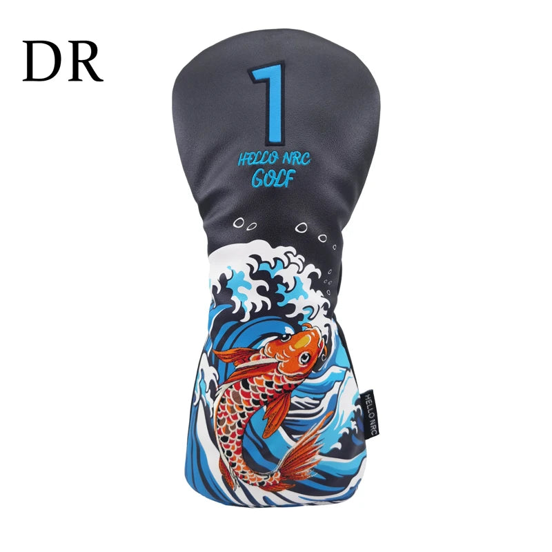 Golf Wood Cover Koi Pattern Driver Fairway Hybrid Waterproof Protector Head Cover PU Leather Soft Durable Golf Club Covers