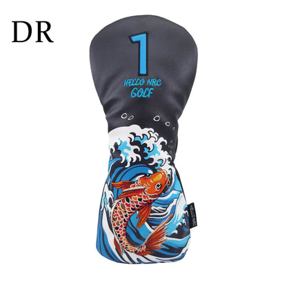 Golf Wood Cover Koi Pattern Driver Fairway Hybrid Waterproof Protector Head Cover PU Leather Soft Durable Golf Club Covers