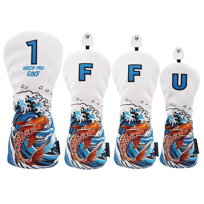 Golf Wood Cover Koi Pattern Driver Fairway Hybrid Waterproof Protector Head Cover PU Leather Soft Durable Golf Club Covers