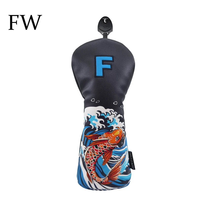 Golf Wood Cover Koi Pattern Driver Fairway Hybrid Waterproof Protector Head Cover PU Leather Soft Durable Golf Club Covers