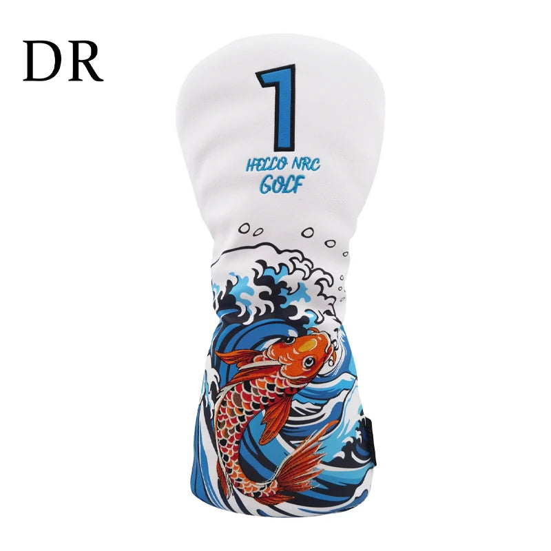 Golf Wood Cover Koi Pattern Driver Fairway Hybrid Waterproof Protector Head Cover PU Leather Soft Durable Golf Club Covers