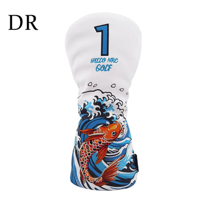 Golf Wood Cover Koi Pattern Driver Fairway Hybrid Waterproof Protector Head Cover PU Leather Soft Durable Golf Club Covers