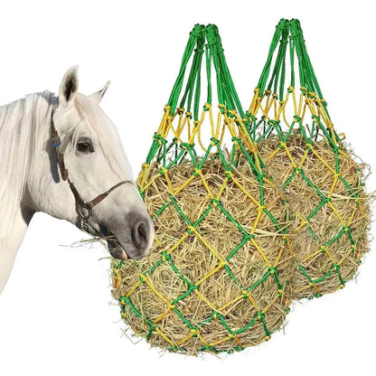 2 Pcs/Set Polyester Slow Feed Hay Net Hanging Large Capacity Horse Hay Bag 40inch Hay Feeder Bag Equestrian Accessory