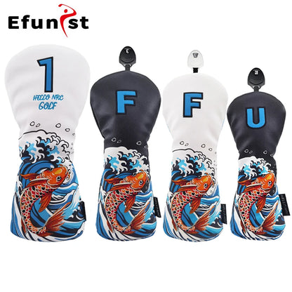 Golf Wood Cover Koi Pattern Driver Fairway Hybrid Waterproof Protector Head Cover PU Leather Soft Durable Golf Club Covers