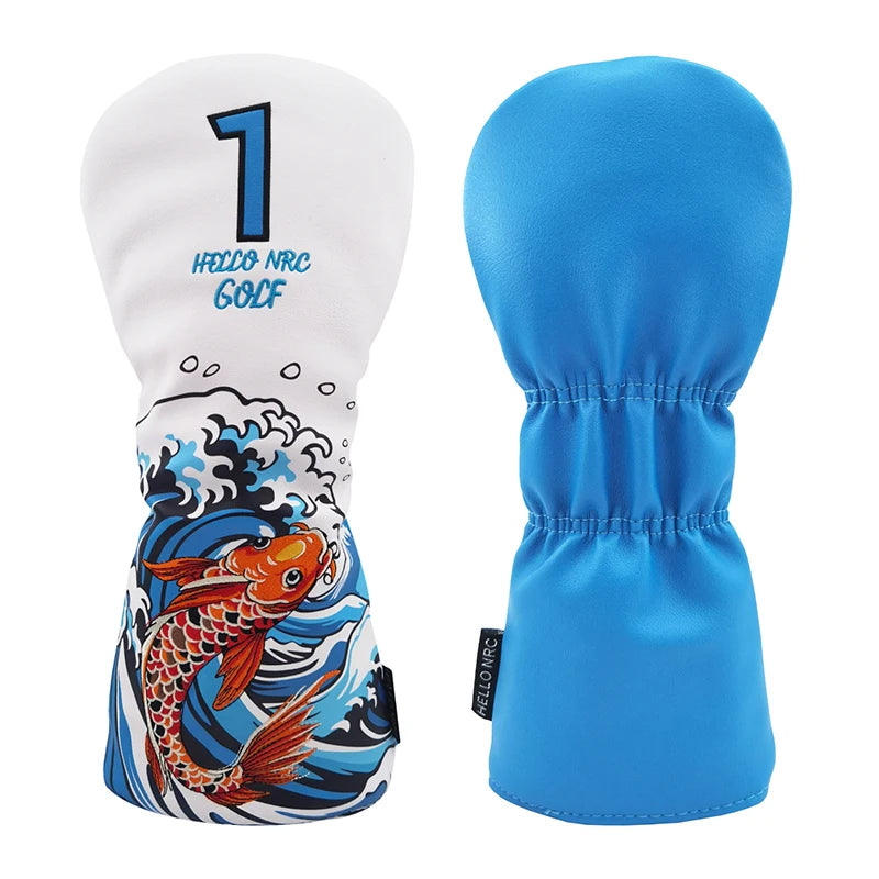 Golf Wood Cover Koi Pattern Driver Fairway Hybrid Waterproof Protector Head Cover PU Leather Soft Durable Golf Club Covers