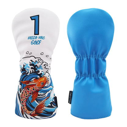 Golf Wood Cover Koi Pattern Driver Fairway Hybrid Waterproof Protector Head Cover PU Leather Soft Durable Golf Club Covers