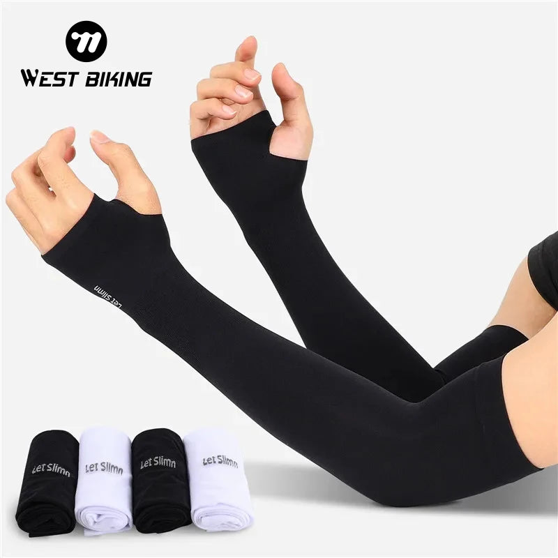 1 Pair Cycling Arm Sleeves Sun UV Protection Long Fingerless Gloves Running Fishing Ridding Golf Game Outdoor Sport Hand Warmers