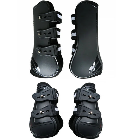 4 Pcs Horse Leg Boots Adjustable Front Hind Leg Tendon Protect Equestrian PU Shell and High-Quality Neoprene