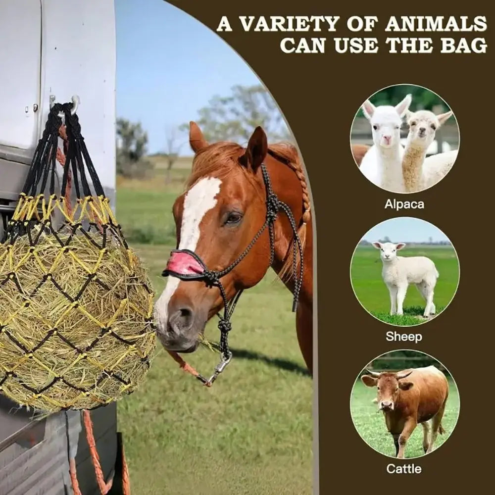 2 Pcs/Set Polyester Slow Feed Hay Net Hanging Large Capacity Horse Hay Bag 40inch Hay Feeder Bag Equestrian Accessory