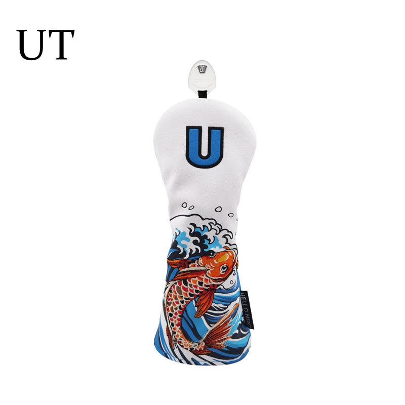 Golf Wood Cover Koi Pattern Driver Fairway Hybrid Waterproof Protector Head Cover PU Leather Soft Durable Golf Club Covers